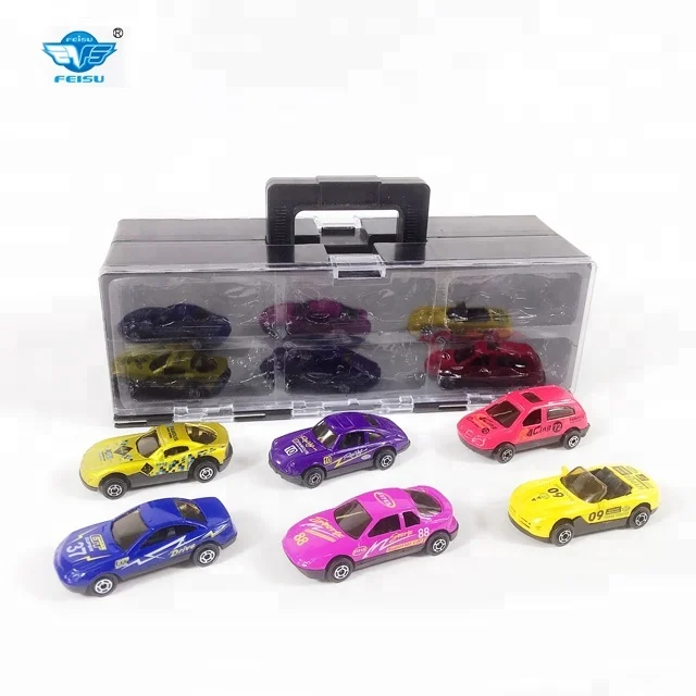 1 64 scale 6 PCS   Mini alloy diecast racing car model in carry box for kids collection