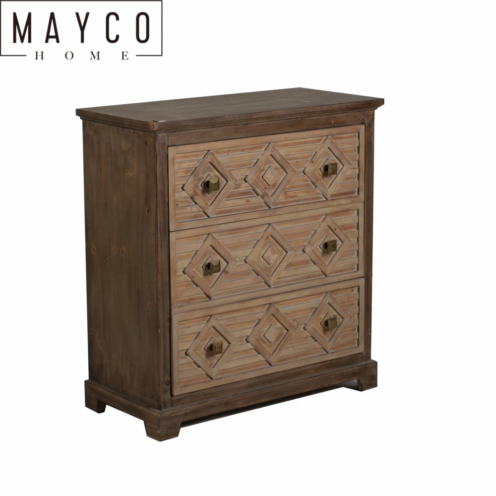 Mayco Wood Cabinet Living Room Furniture 3 Drawer Wooden Storage Accent Chest