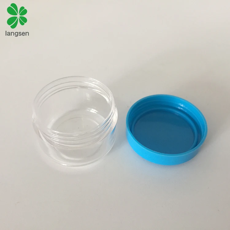 Chinese supplier plastic clear 5g 5 grams cosmetic jars with multi color screw lid for cosmetic sample dispenser