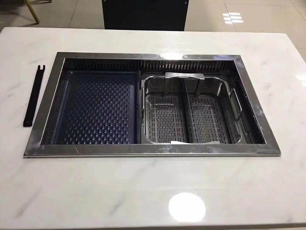 Коммерческий бездымный стол для горячего горшка из мрамора и нержавеющей стали