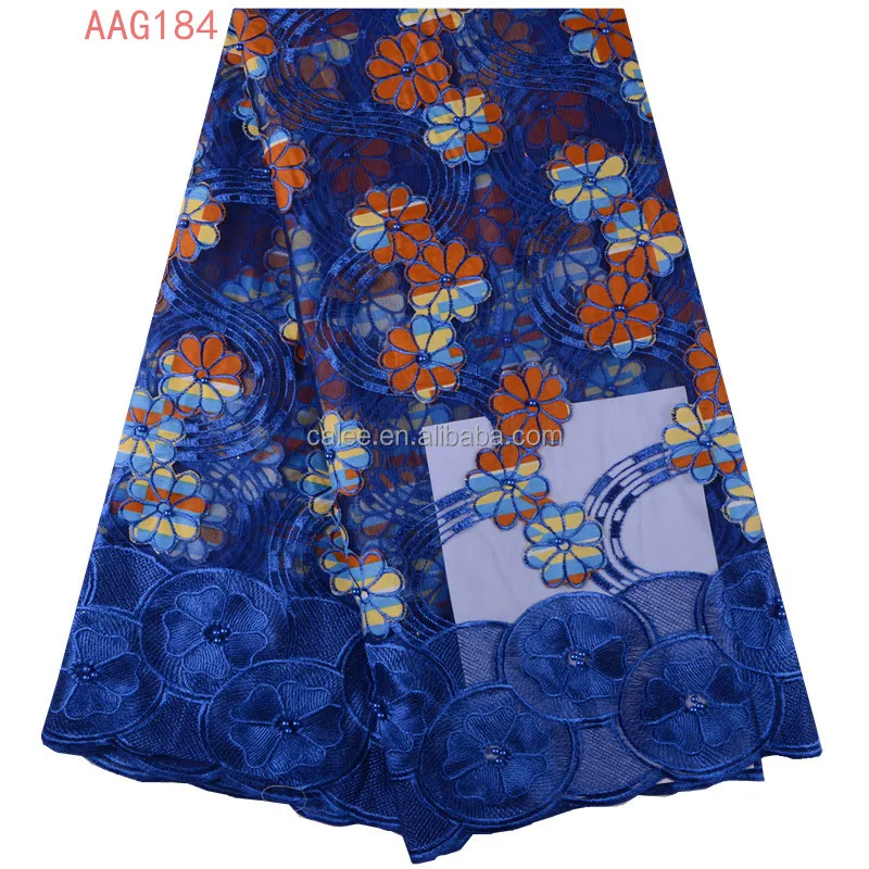 
2018 Hot Sell Nigerian Wax Lace Fabric Holland Wax Print Guipure Lace Fabric For Dress African Lace Fabric With Rich Beads 