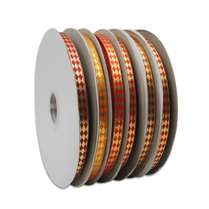 factory direct sale fashion 15 yards roll Single Face Gold Foil Printed Ribbon For Retail Package