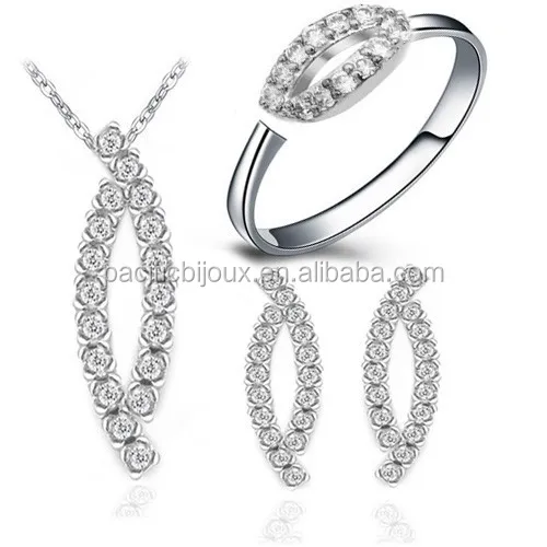 
customizable jewelry CZ italy jewellery fancy platinum filled rhodium jewelry set 