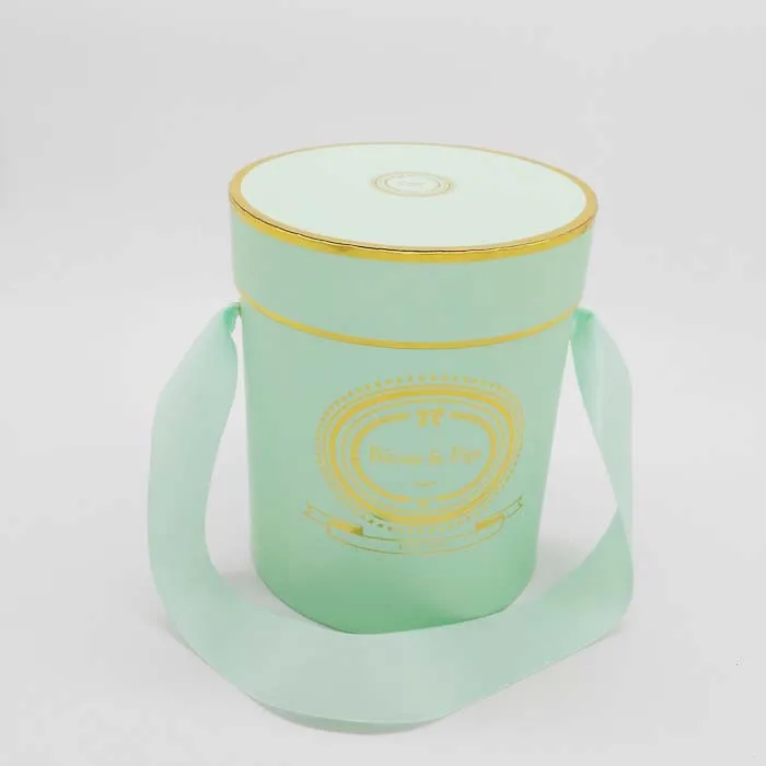 Print logo biodegradable recycled luxury round shape paper rose packaging flower box with ribbon handle