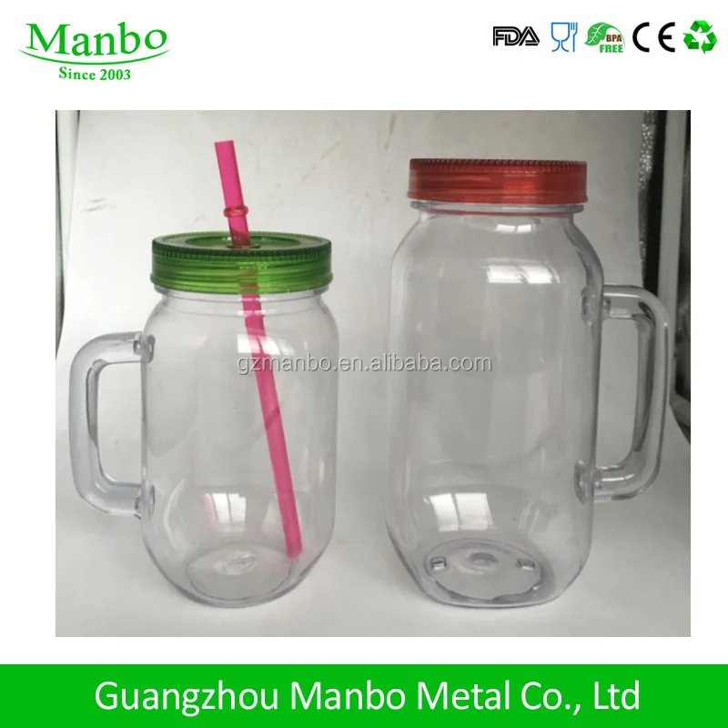 Factory Custom Ball BPA Free Plastic Mason Jar With Handle And Lids