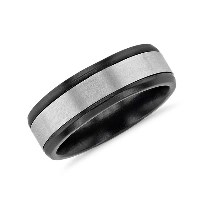 
Unique tire grooved ring cheap black titanium ring beautiful mans engagement ring 