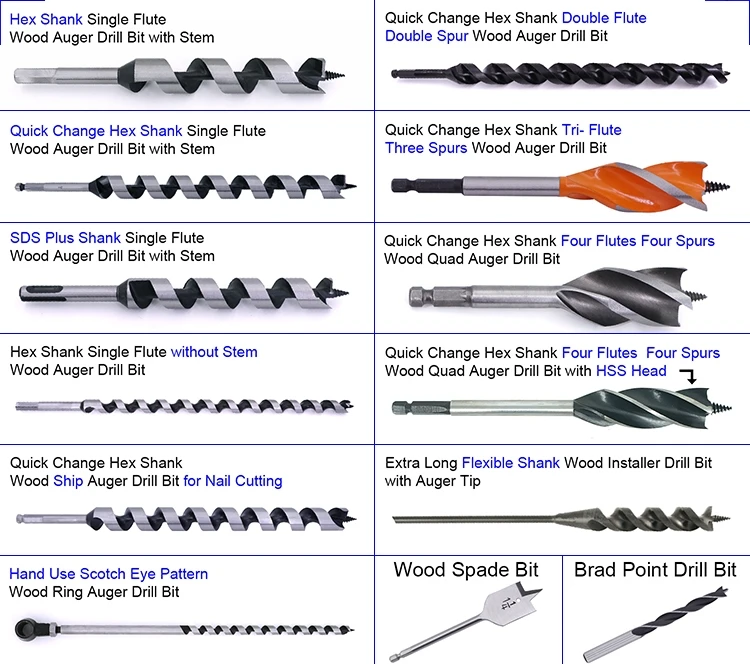 Hex Shank Four Flutes Quad Cutter Speed Feed Wood Auger Drill Bit for Wood Drilling