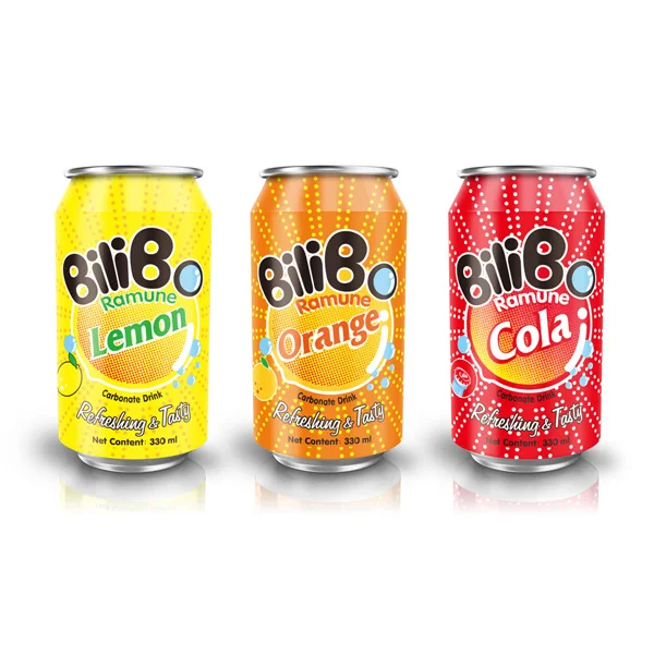 
Cheap price BiliBo Ramune Soda Drink Cola, Lemon, Orange Flavor 330ml 