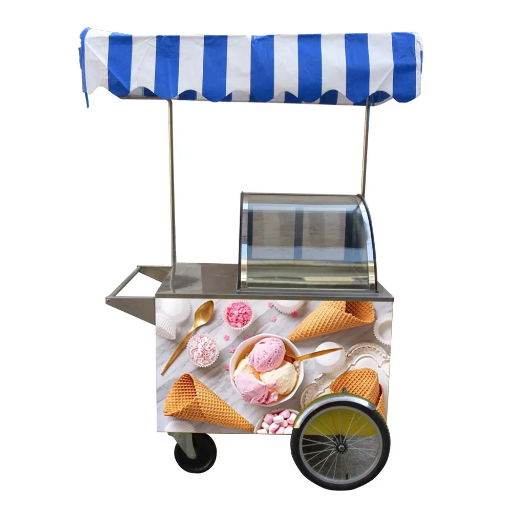 Street Italian Gelato mobile push cart/Popsicle Showcase Freezers bicycle Ice Cream vending cart for sale