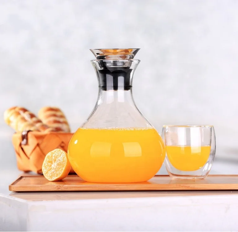 Wholesale 1000ML Carafe With Stainless Steel Lid Clear Borosilicate Glass Water Pitcher Juice  Jug