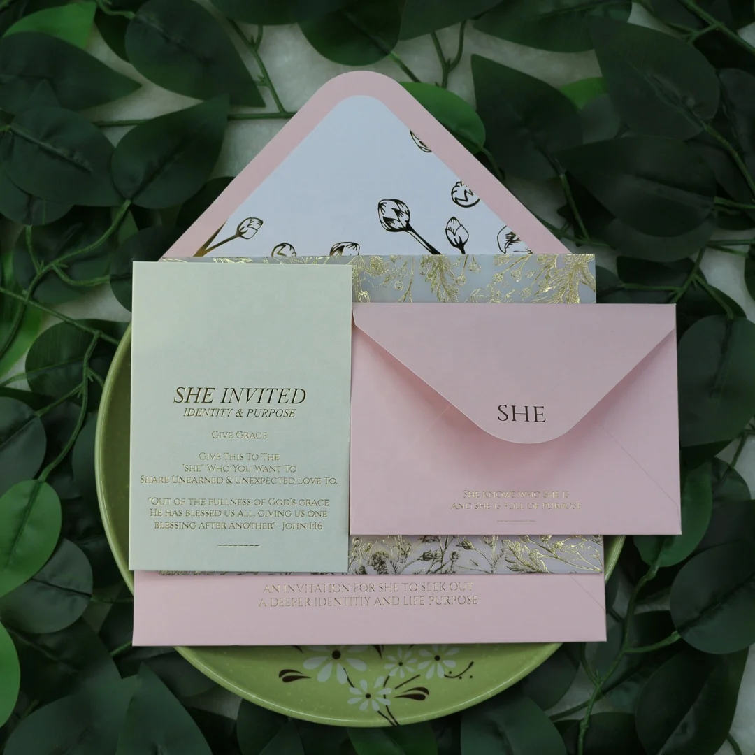 Personalized  Vellum Gold Floral Wedding Invitations with Acrylic Invitation Card