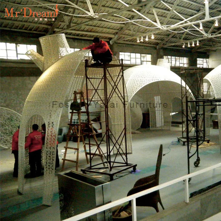 Mr.Dream luxury waterproof cast aluminum rattan outdoor garden decorated wedding rattan gazebo