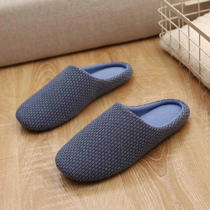 
Unisex Comfort Knitted Cotton Slippers Washable Flat Closed Toe Ultra Lightweight Indoor Shoes TPR Non-Slip Sole 
