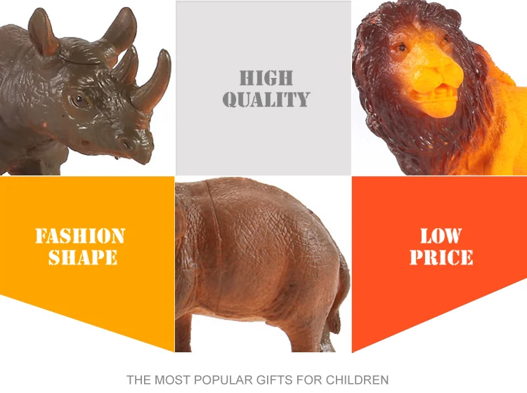 Kids 3d zoo 6pcs fiercely wild small rubber animal toys for sale