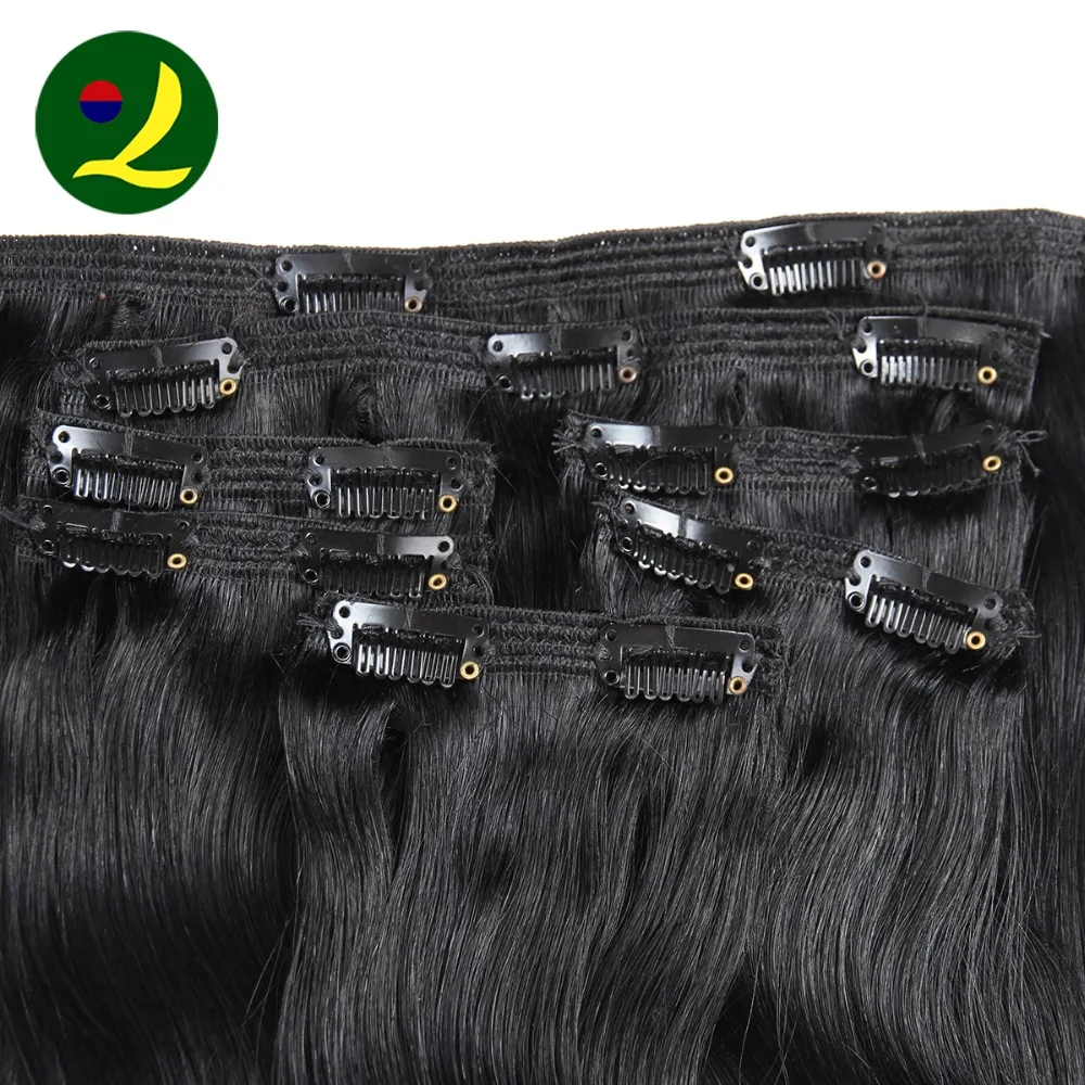 
100 Human Hair Extension Strong Clip In Hair Extensions Silky Straight Black Color Two Layered Strong Weft Hair 