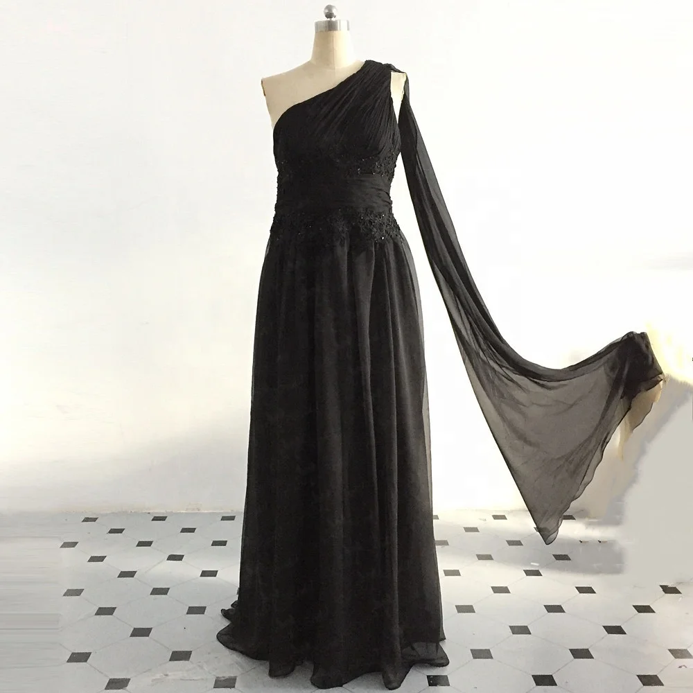 LZF088 Elegant Evening Dresses From Dubai Black One-Shoulder Beaded Ribbon Beach Long Prom Dresses Custom Made