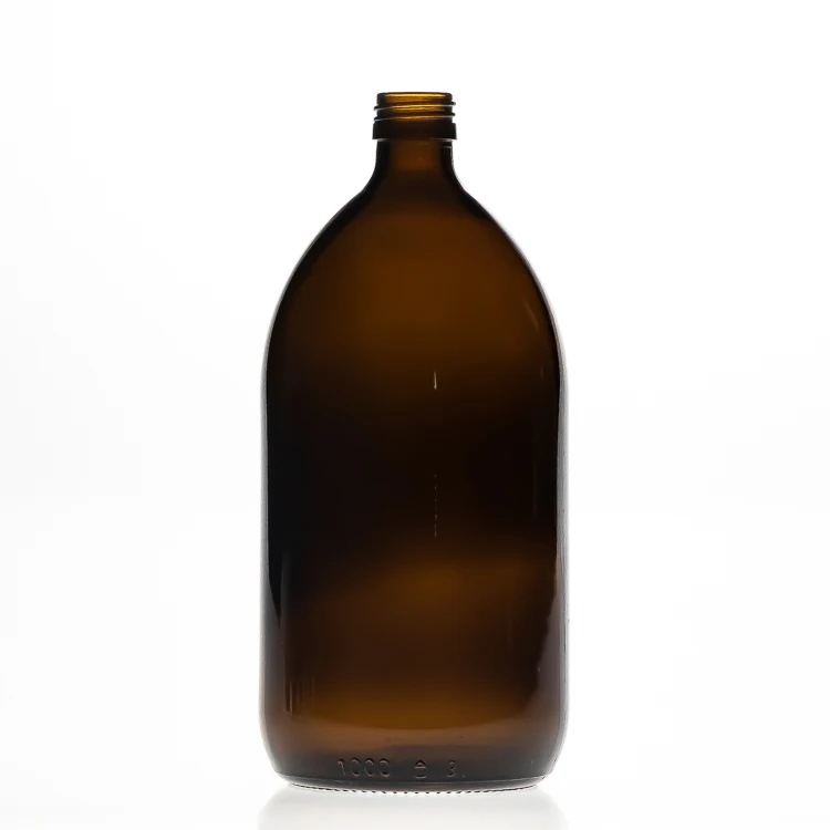 Stock Products 1000ml Boston Round Amber Glass Growler Kombucha Bottles Empty Sirop Bottle with Bakelite Cap