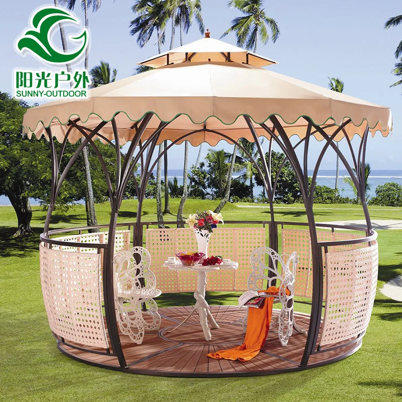 Hot Sale Luxury Rattan Gazebo Garden Furniture gazebo en easy with WPC floor