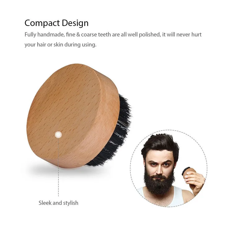 New Products Round Beard Brush With Bamboo Boar Bristles For Man Beards & Mustache Brushes