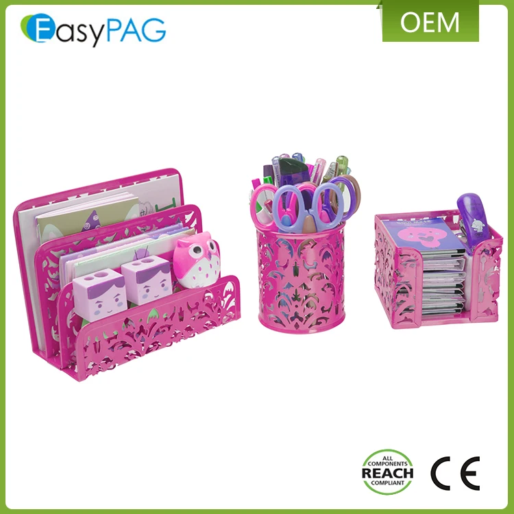 
Multicolor embossing mesh card letter tray metal magnetic pen holder office set desk organizer 