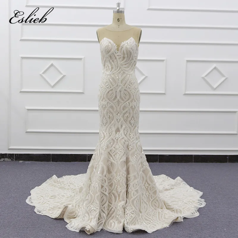 OEM Robe de mariage Vestido de noiva Lace Detachable Long Tail Mermaid Ruffled White Long Sleeve 2019 African Wedding Dresses