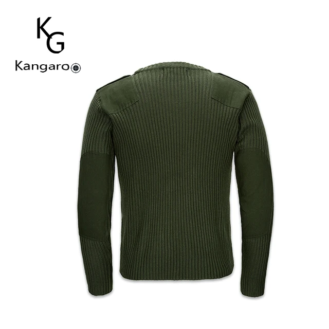 Elbow shoulder patched crew Neck Wool knitted guard service Sweater