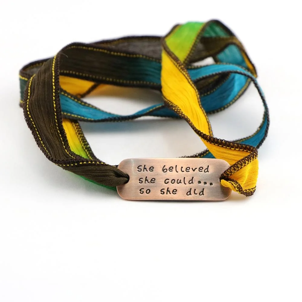 Custom christmas logo bracelet women jewelry set green silk wrap bracelet for friend