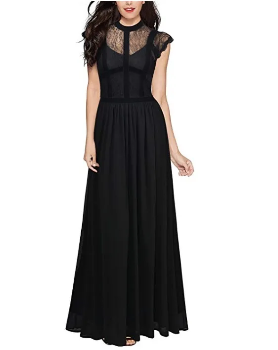 2019 Spring Lace Maxi Dress Elegant  Black Long Women Evening Dresses