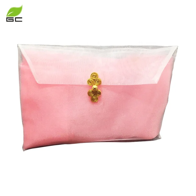 Custom Printed Logo Colorful Luxury Organza Envelope Cloth Packaging Bag With Button Closure