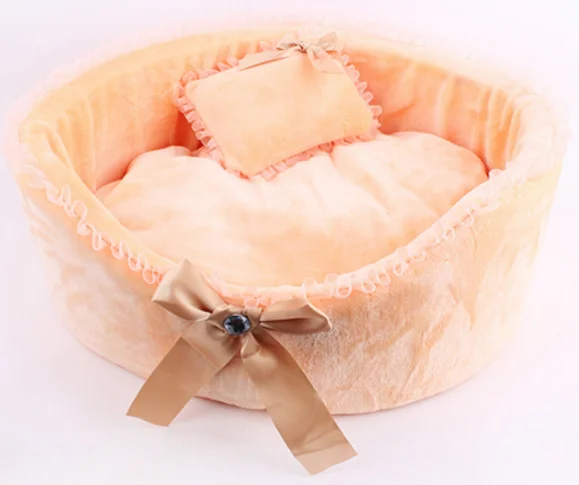 Luxury Princess Pet Dog Bed PP Cotton Padded Dog House With Pillow Lace Bow Dog Kennel camas para perros