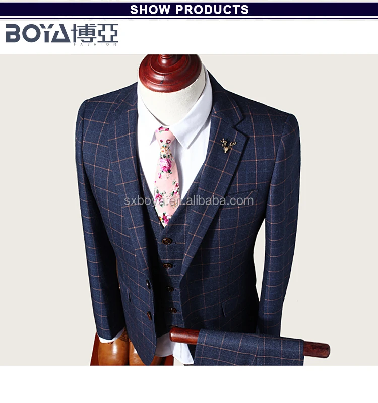 2020 hot sale dark navy checked TR fabric slim fit 3 piece turkish mens suits