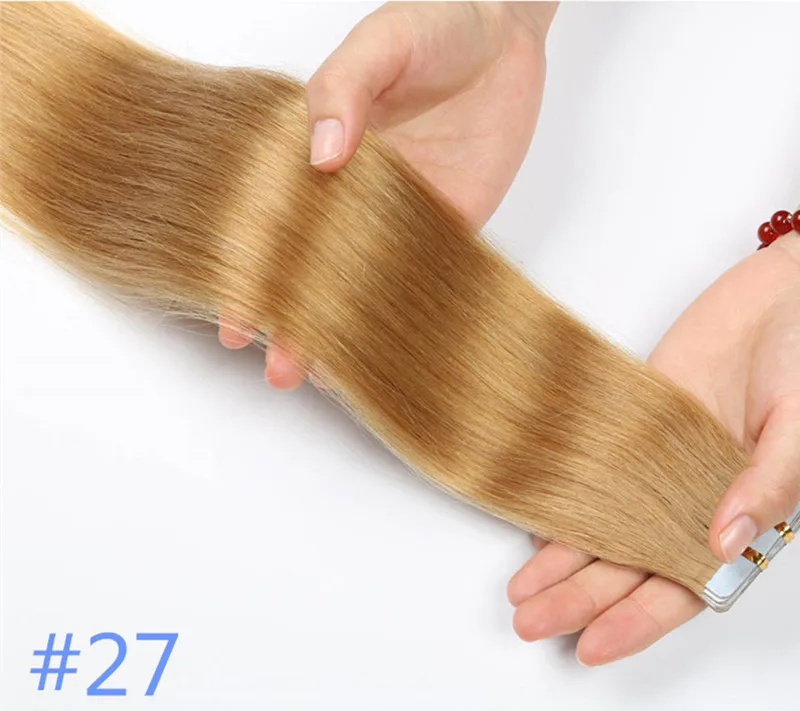 
Virgin remy tape hair extensions 100% human hair 16-24 Inches #27 Virgin Russian pu hair weft tape in extensions 