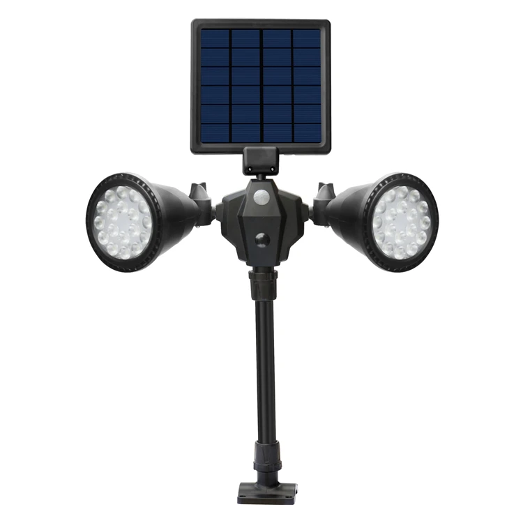 Wide Angle Daylight White Dual-Head Motion Sensor Yard Driveway Solar Light Led Spotlight
