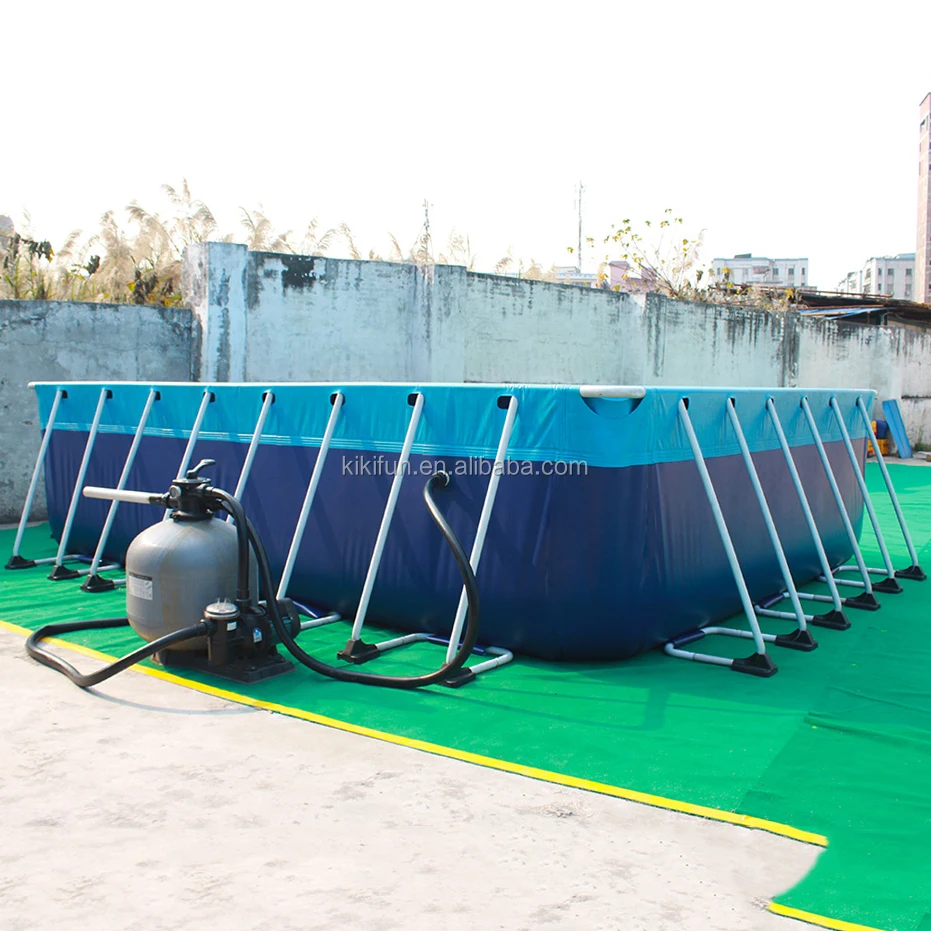 Durable PVC 0.9 tarpaulin rectangular above ground swimming pool with water toys floats / China swimming pool equipment for sale