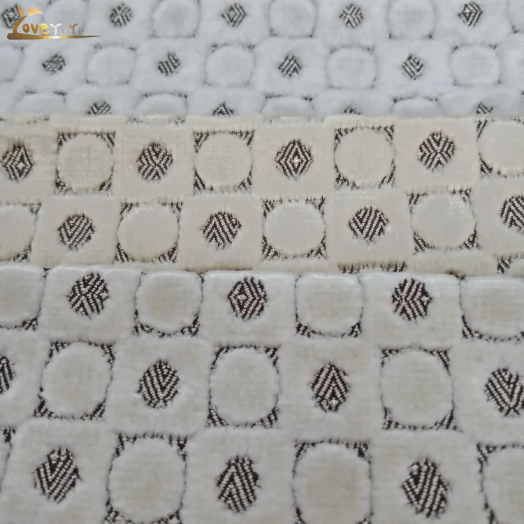 Beautiful Square and circle design jacquard cut velvet advanced curtain fabric advanced villa sofa fabric