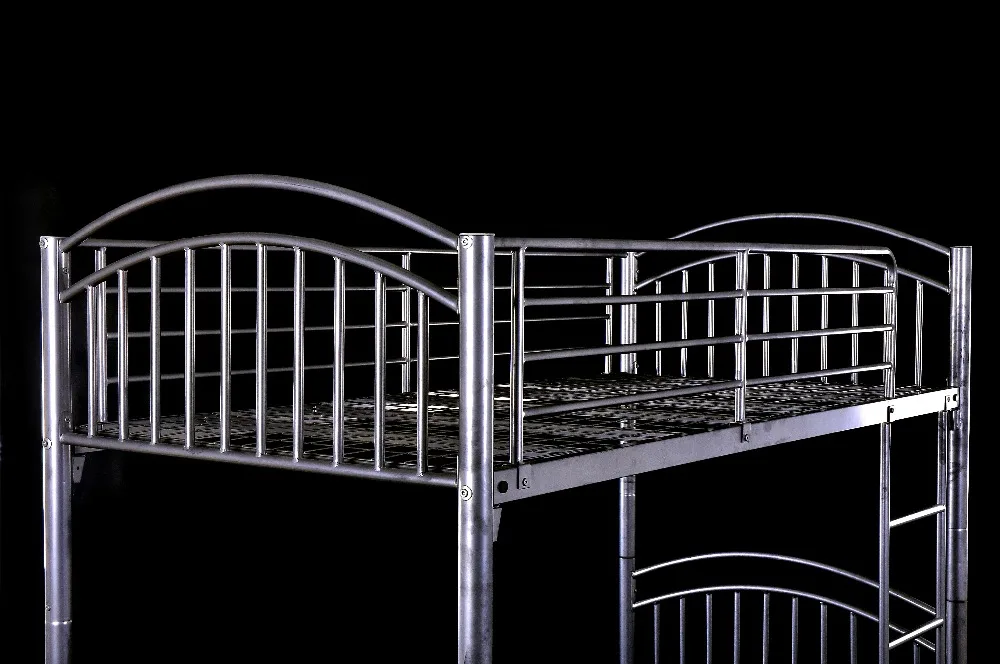 
Metal bunk beds with wire mesh base 