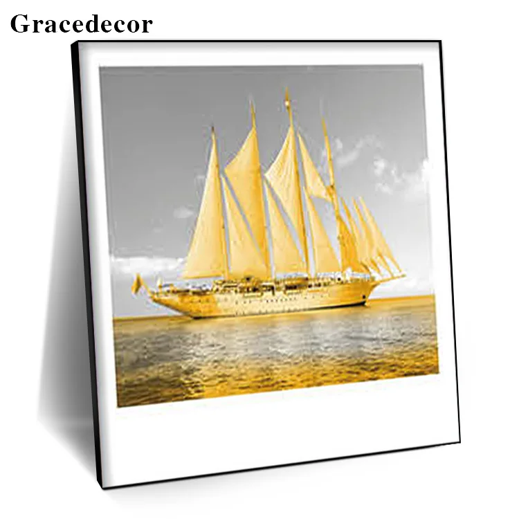 Gold Crystal Luxury Ship And Sea Painting Sail Ship Art Painting