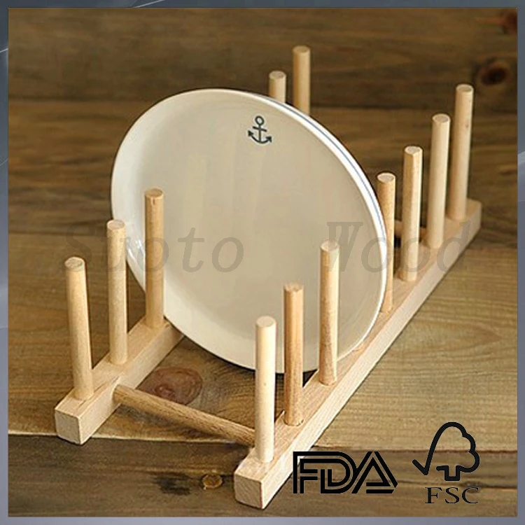 kitchen wood plate drying rack display stand wwod dish drainer wooden plate rack