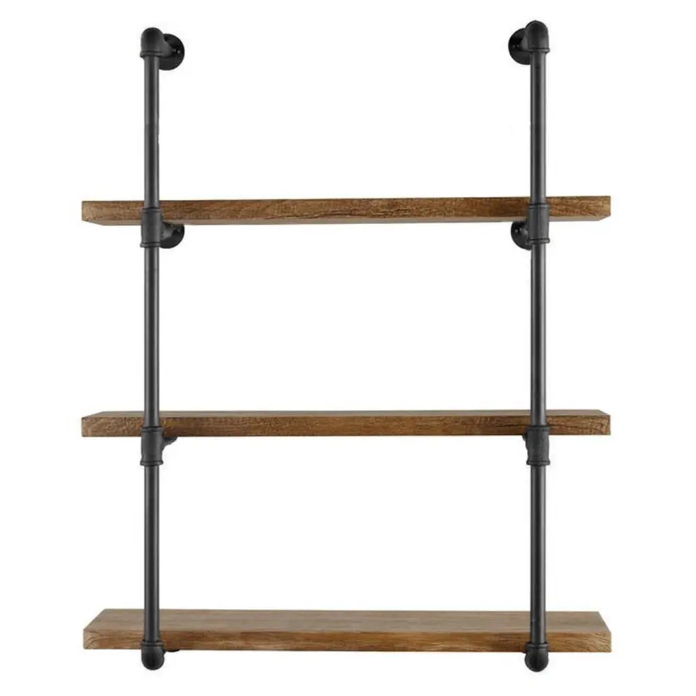 
Industrial Wall Mount iron Pipe Shelf Shelves Shelving Bracket Vintage Retro Black Open Bookshelf Bookcase DIY Storage office K 