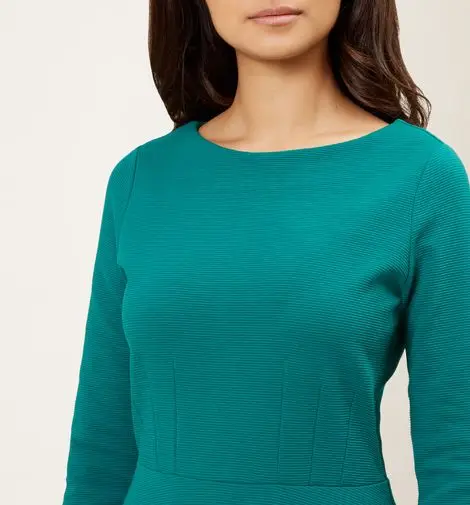 Custom Ladies High Quality Emerald Green 3/4 Sleeve Solid Skater Dress