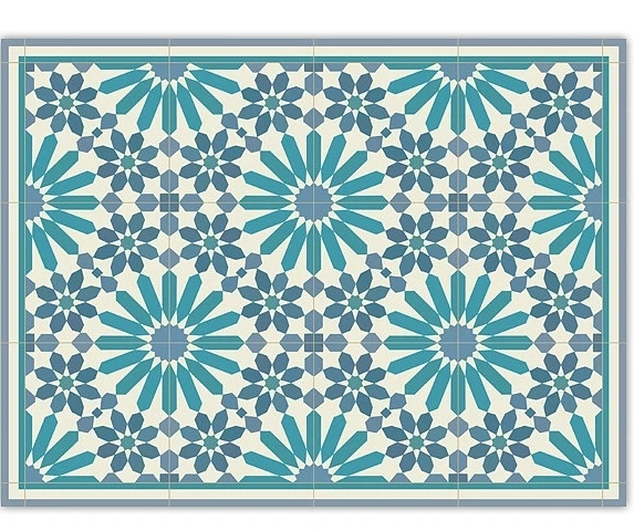 Vinyl carpet with saffalo designs tiles in turquoise Traditional morrocco tiles in turquoise