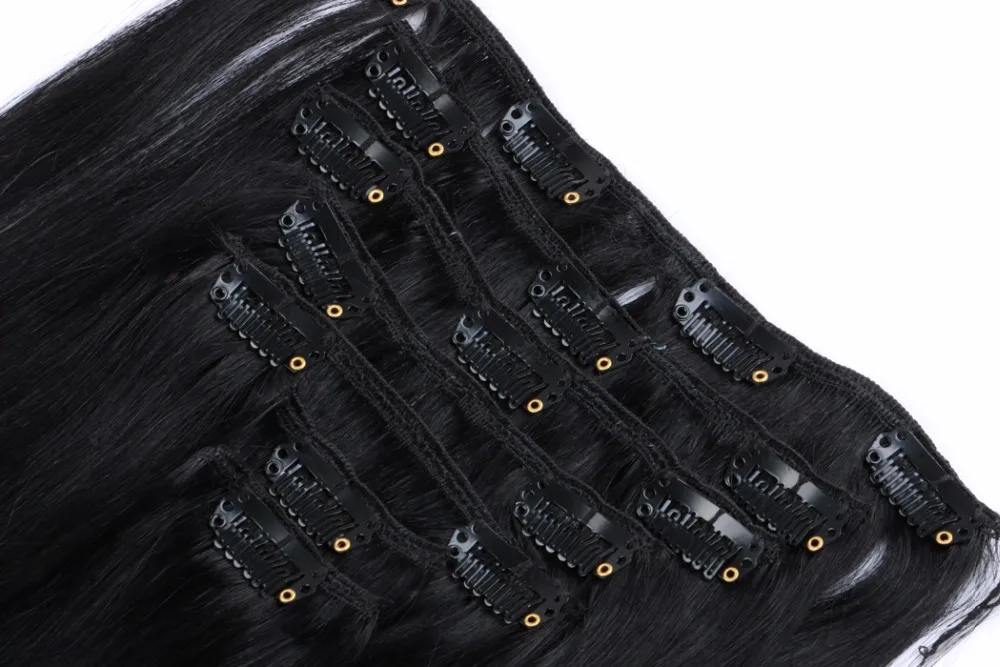 Factory Double Drawn Clip-ins Extension 100% Natural Virgin Raw Human Hair Clip In Hair Extention