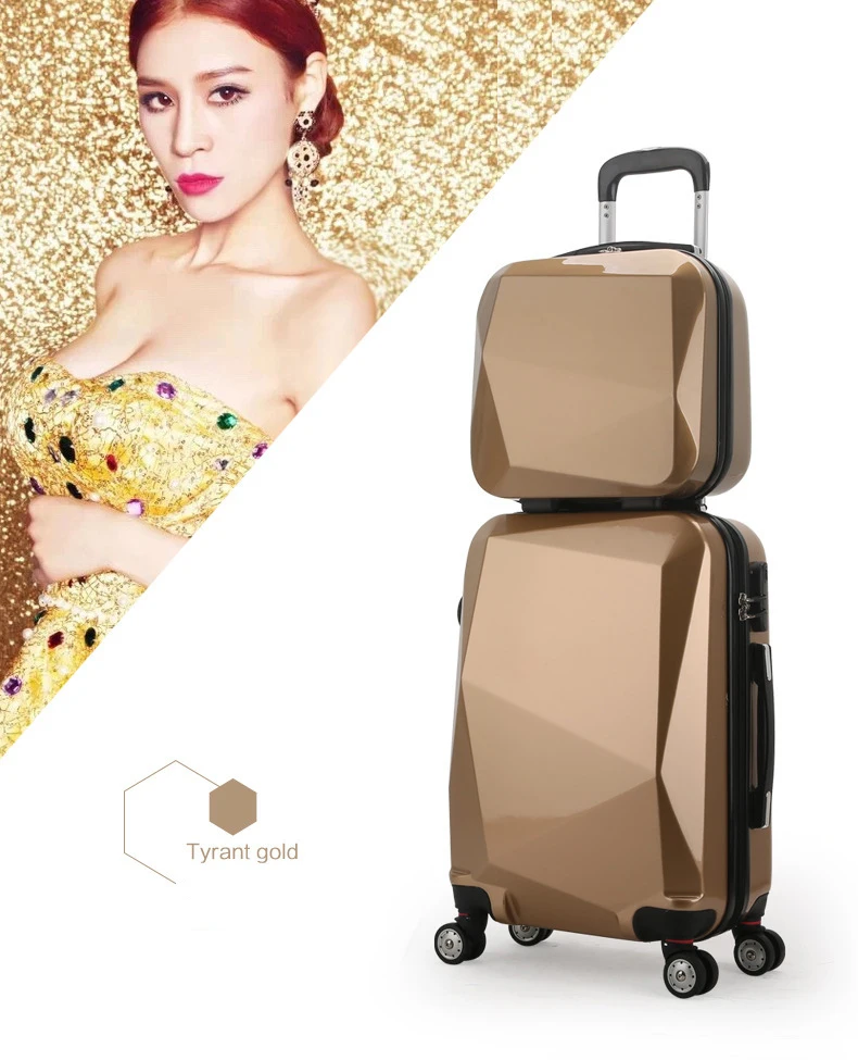New Fashion Transparent PC Diamond Gloss Texture Luggage Cheap Sky Travel Time Rolling Custom Luggage