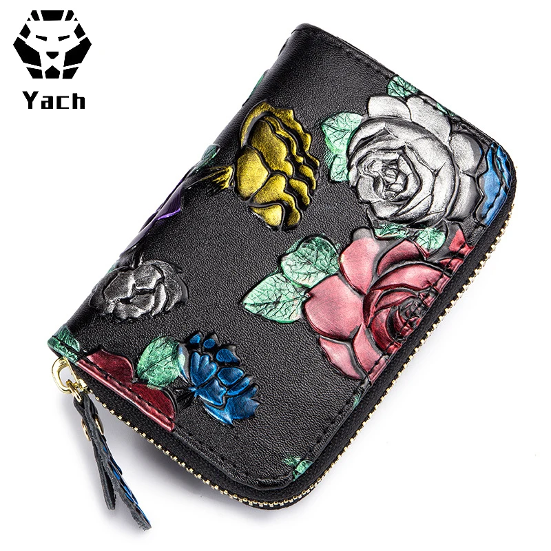 Large capacity handmade leather carving fashion design card holder hand zipper bag women long wallet ladies clutch purse