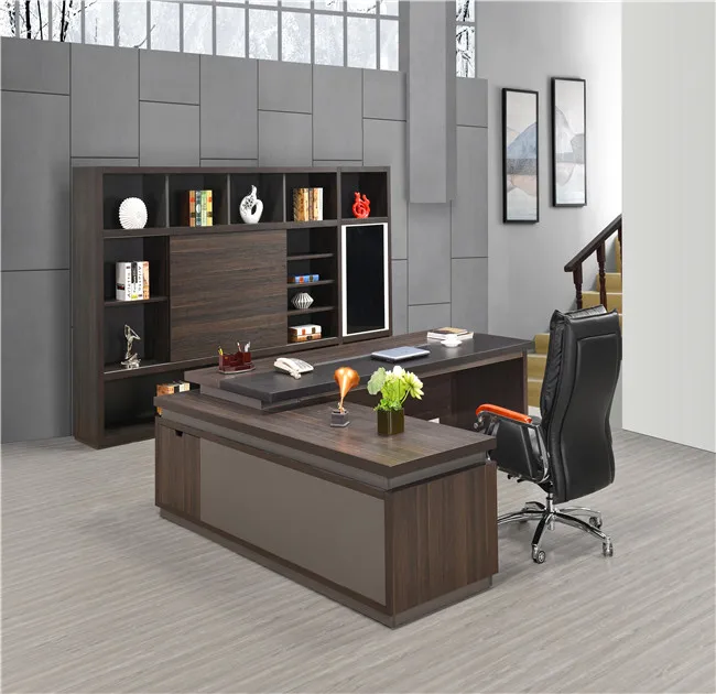 Modern fashion computer desk MDF/MFC melamine modern office furniture l shaped black oak wood office furniture desks
