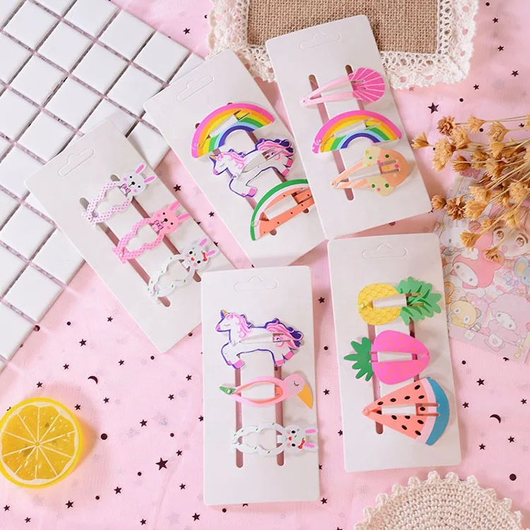 Детская краска для волос аксессуары для фруктов с нарисованной девочкой, заколка для волос 3 шт./пакет