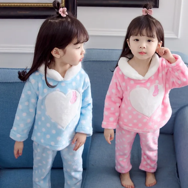 Hao Baby The New Baby Girls Flannel Pajamas Children Love Dot Household To Take Kid Wear Girl  Suits