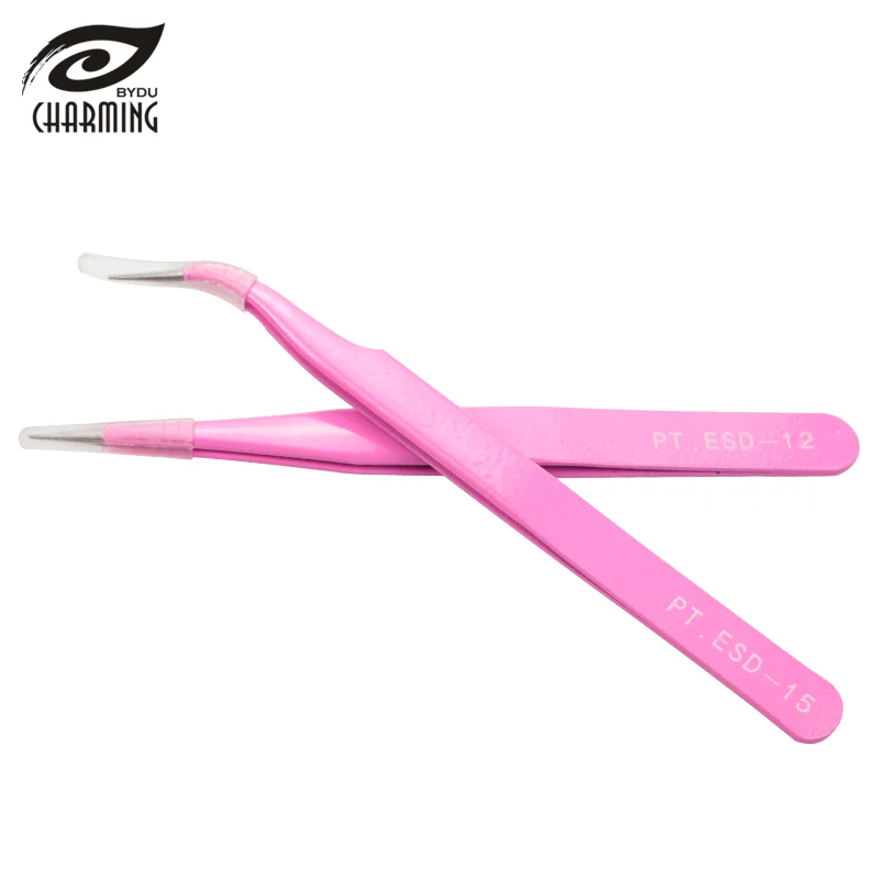 Best stainless pointed eyelash extension tweezers private label slanted grafted eyelash tweezers