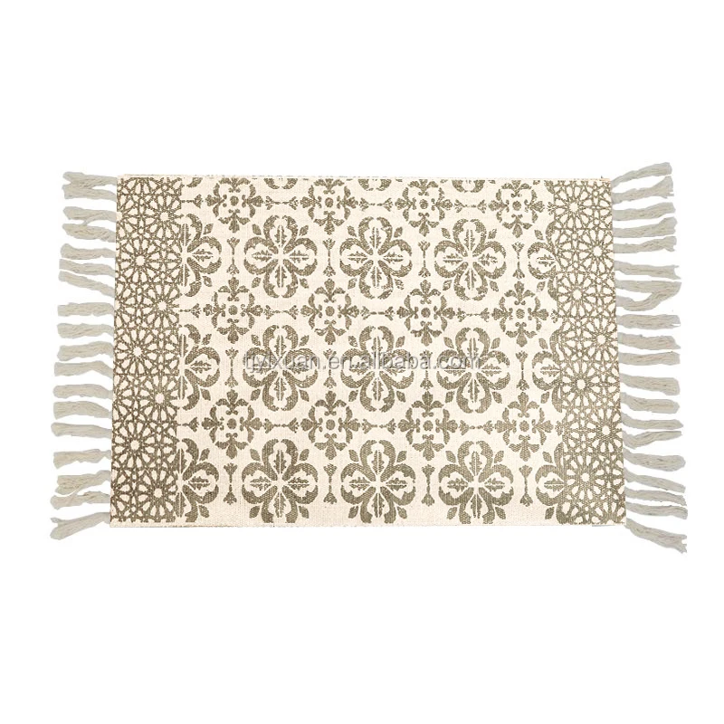 Ковер с рисунком машинной ткани, хлопковый моющийся ковер с цифровой печатью и бахромой