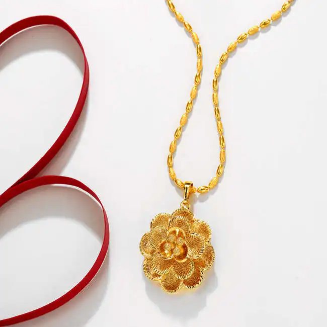 
N193243 xuping 2019 trendy saudi gold jewellery necklace, 24k gold emas flower shaped matte elegant necklace jewelry women 